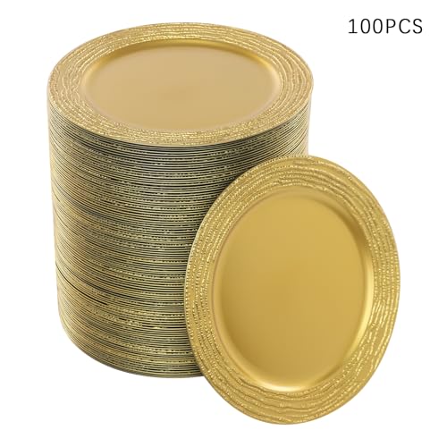 100 Platos Dorados Redondos de 13 pulgadas Reutilizables miniatura 4