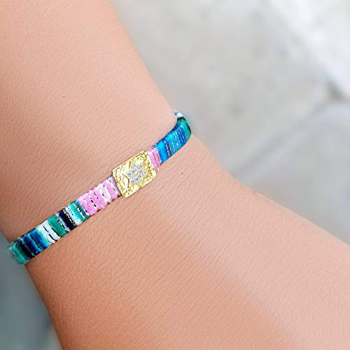 Alef Bet by Paula Macrame Friendship Bracelet in Shades of Blue with Gold-plated Jewish Star of David Charm4