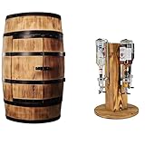 CREATIVE COOPER Ensemble d'un bar en bois tonneau à vin avec porte et un support d'alcool avec 4 becs verseurs brûlés par le soleil