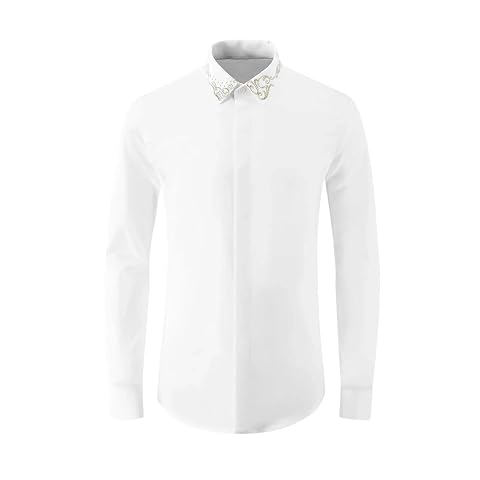 Men Embroidered Long Sleeve Cotton Slim Fit Shirt Business Social Banquet Formal Dress Male Daily Top