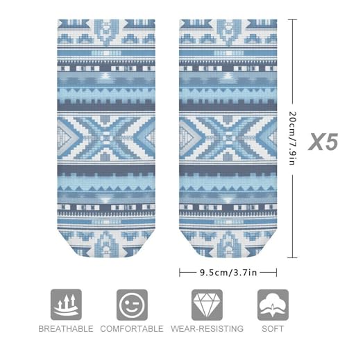Blue And White Pattern Ankle Socks 5-Pack, Breathable Casual Athletic Socks for Women Men, One Size (6-11)2