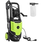 Outsunny Hidrolimpiadora de Alta Presión 2200W, Presión 170 Bar, Caudal 420 L/h, con Bomba de Aluminio, Parada Automática, Manguera de 6 m, Incluye Botella de Espuma y Boquilla Ajustable Verde y Negro