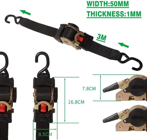 Sangles d'arrimage à cliquet rétractables MOTO4U 5cm x 3m