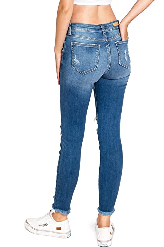 Cello Jeans Women's Juniors Ripped Distressed Crop Skinny Jeans Medium Denim3