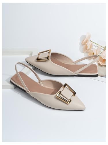 OYOANGLE Women's Metal Decor Pointed Toe Slingback Flats Slip on Ankle Strap Flat Shoes2