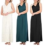 Real Essentials 3 Pack: Womens Sleeveless Tank V-Neck Adult Nightgown Long Soft Nightshirt Women Night Gowns Nightdress Sleep Lounge Dress Sleepwear Pajama PJs sleeping Ladies PJ Chemise - Set 3, XL