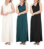 Real Essentials 3 Pack: Womens Sleeveless Tank V-Neck Adult Nightgown Long Soft Nightshirt Women Night Gowns Nightdress Sleep Lounge Dress Sleepwear Pajama PJs sleeping Ladies PJ Chemise - Set 3, XXL