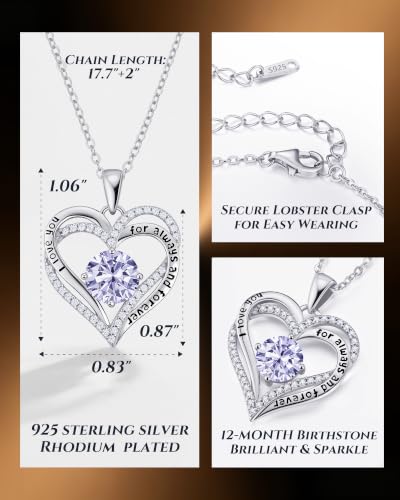 Image of CDE S925 Birthstone Heart Pendant Necklaces Jewelry Gifts for Wife