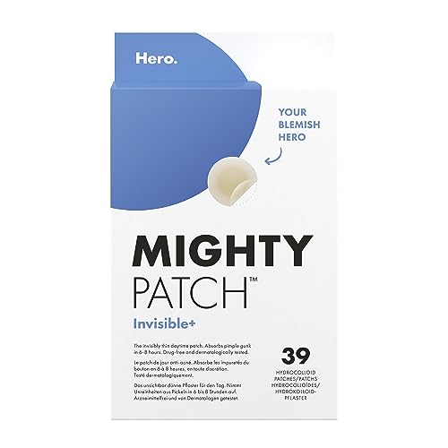 Mighty Patch Invisible+ Pickel-Patches von Hero Cosmetics, Akne-Behandlung für den Tag, klare Hydrokolloid-Pflaster zur Pickelheilung, Anti-Akne-Patches - 39 Pickel-Patches