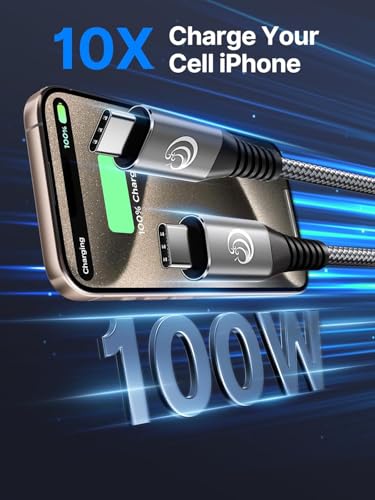 USB C to USB C Cable, [10FT 2Pack] 100W Long USB C Cable, Braided Type C to C Fast Charger Cord for iPhone 17/16/15 Pro Max Plus, Samsung Galaxy S25/S24/S23, iPad, MacBook, Tablet, Laptop, Switch, Ps5