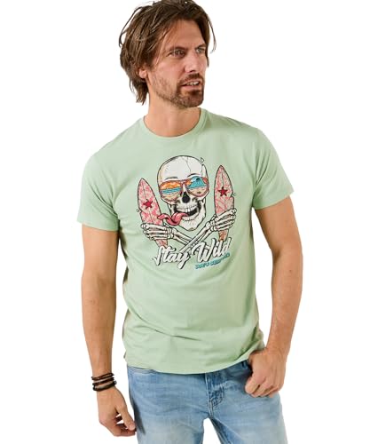 Image of Joe Browns Men's Skull Surf Board Graphic Tee, Regular, Green, UK M