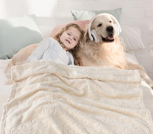 Image of BORITAR Baby Blanket with Heart Design for Girls Ultra Soft Fleece Warm and Lightweight Blankets for Infant Toddler Newborn, 30x40 Inch, Beige