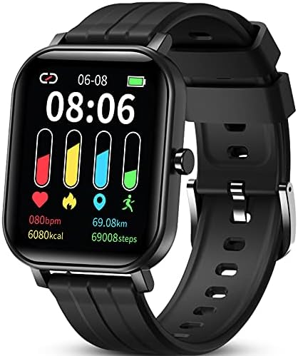 GOKOO Smartwatch for Men Women 24 Sport Modes Fitness Activity Tracker 1.65 ’Touchscreen IP67 Notifications Messages Bracelet Sleep Monitor Heart Rate Monitor for iOS Android, Black