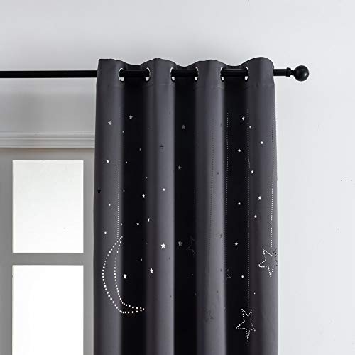 Mangata Casa Kids Blackout Curtains With Moon & Star For Bedroom-Cutout Galaxy Window Curtains & Drapes With Grommet For Nursery Room-Baby Darkening Curtains 84 Inch Length 2 Panels(Dark Grey 52X84In) #TOP3