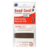 Griffin Silk Bead Cord Perlseide – Brown Color – Size 4 (0.60mm) – 2 Meters per Card – Stainless Steel Needle Attached – for Knotting Pearls, Gemstones, Crystals and Beads