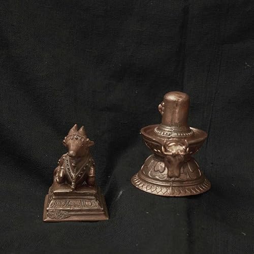 Image of Copper God Idols Shivalingam Wih Nandhi Combo Set,2.1 inches, 360 Grams, Patina Antique Finish, Pack of 2 Piece