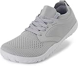 Joomra Women's Wide Minimalist Barefoot Shoes | Wide Toe Box Fashion Sneakers | Zero Drop Grippy Sole Light Grey Size 6.5-7