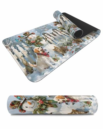 Debedcor Heat Proof Table Pads Waterproof Decorative, Christmas Snowman Non-Slip Table Countertop Protector, Farm Xmas Cat Dog Snow Insulation Mat for Kitchen Room, 40 x 12 Inches