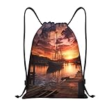 asbwuo Kordelzugtasche, leicht, S, Sporttasche für Damen, Bootshafen im Sonnenuntergang, Fußball-Rucksack für Sportreisen