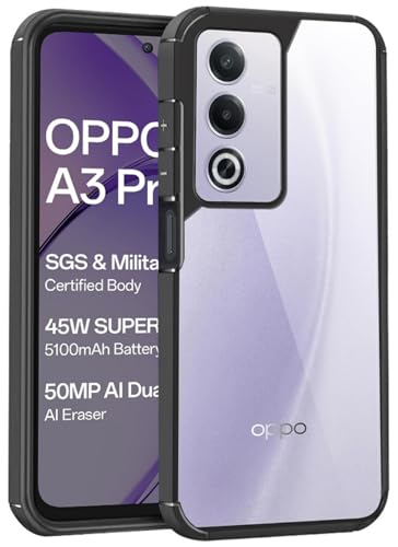 Image of SHINESTAR Ultra Slim Clear Back Cover for Oppo A3 Pro 5G, Transparent Hybrid Hard Shell Plastic & Soft Silicone Rubber Bumper, Non-Yellow Acrylic Protective Cover for Oppo A3 Pro 5G - Black