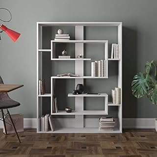 Decorotika Esteban 5-Shelf Modern Geometric Bookcase, Wooden Bookcase, Display Shelf for Living Room,Storage Rack, Home Office, Bedroom and Study Room - White