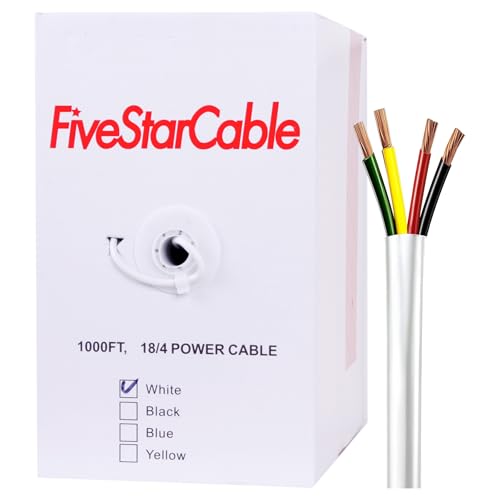 FiveStarCable 18/4 Gauge Low Voltage 4 Conductors Stranded Cable Wire - 1000 ft 18 AWG PVC Jacket - for Security Systems Alarm Audio Control Intercom and Speaker Applications (White 18-4)