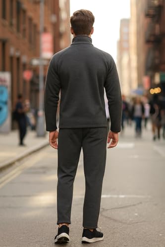 Image of CHKOKKO Men's High Neck Winter Tracksuit Set with Full-Zipper Upper & Elasticated Waist Jogger Pants | Warm Soft Solid Activewear for Gym, Running & Casual Use