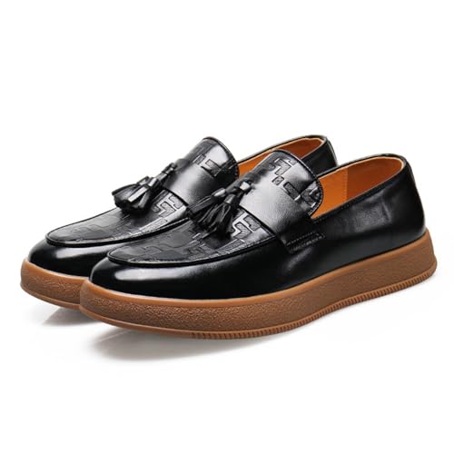 Men's Leather Slip On Platform Tassel Loafers Fashion Round Toe Comfort Non-Slip Business Dress Shoes for Party Wedding Driving Shoes3