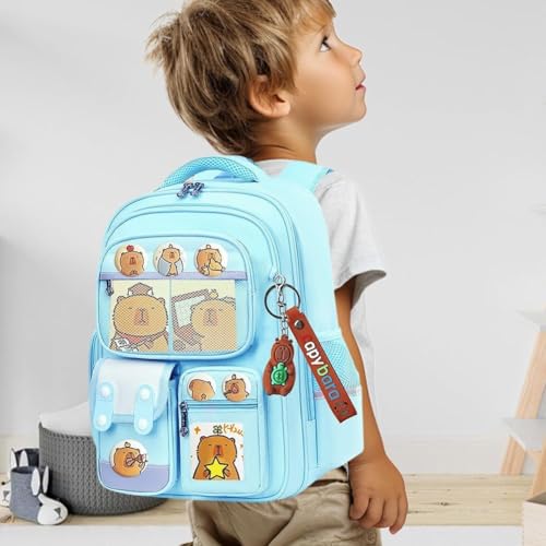 Capybara Backpack Mochila Capybara Cute Kawaii Kapibara Daypack Funny Going Out Cartoon Laptop Travel Casual Bag (Light blue, 11.42 x 7.87 x 16.93 inches)3