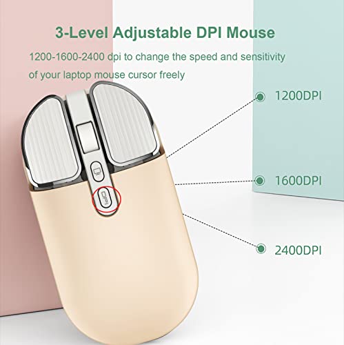 Image of 2.4G Wireless Rechargeable Mouse with USB Receiver,One Click Return to Desk,Mute Button,Power Saving, 2400DPI Optical Cute Girls Mouse for Laptop,Notebook,PC,Tablet (Cream-Colored)