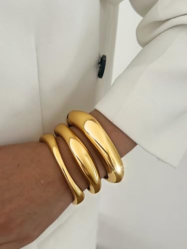 3Pcs Chunky Gold Bangles Bracelets for Women, Spring Hinged Bangles Stackable Set, Trendy Cuff Bracelet Fashion Jewelry Gifts4