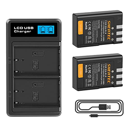 Shentec 2X EN-EL9 Battery + DC15 Travel and Car Charger Adapter Compatible with Nikon D40 D40X D60 D3000 D5000 Digital Camera as EN-EL9A