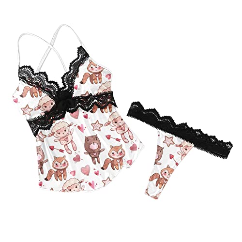 Briskorry Sexy ondergoed voor dames, lingerie, jarretelset, pyjamaset, korte pyjama met shorts, V-hals, kanten bekleding… - Afbeelding 6