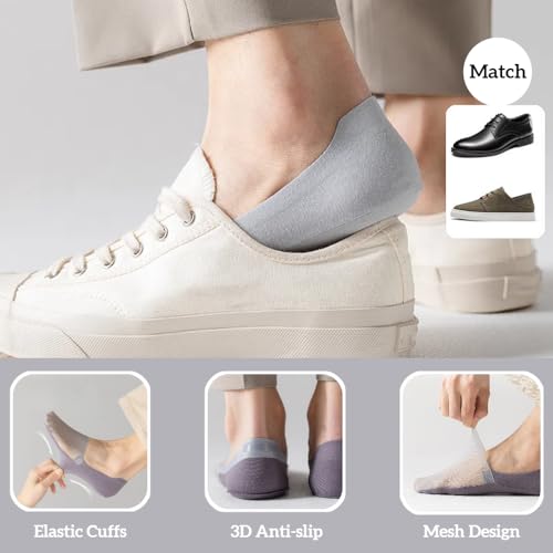 Men's No Show Socks 5 Pairs - Ice Silk Invisible Anti Slip for Loafers & Boat Shoes | Ultra Thin Breathable Liner Low Cut3