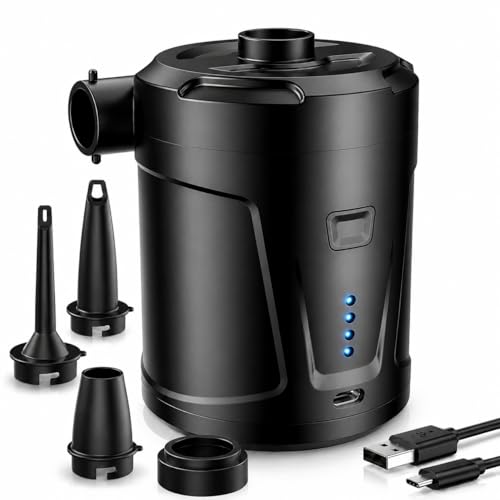 Bomba de Aire Eléctrica, 5200 mAh Batería Recargable, para Piscina Infantil, Mini Bomba de Aire Eléctrica con 3 Boquillas de Aire, Inflador Rápido para Bote Inflable/Colchón de Aire