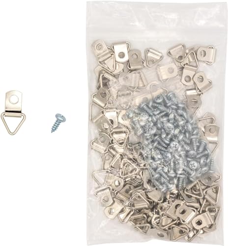 Image of 100 Sets Golden - 10mm 3 /8 inch Triangle D-Ring Picture Photo Frame Hangers Single Hole with Screws Small Strap,Hardware,Tools and Home Improvement (Nickel)