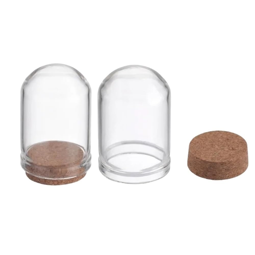 WYQXTY Clear Glass Cloche Display 20pcs Bell Jar Cloche Glass Dome, Cork Base, 32.5mm H x 22mm D, Clear for Ornamental
