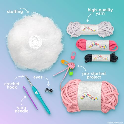 Image of Original Squishmallows Crochet Kit - Archie Bag Charm, Axolotl Crochet Kit for Beginners with Yarn, Starter Hooks, Step-by-Step Tutorials, DIY Craft, Great Teen Gifts
