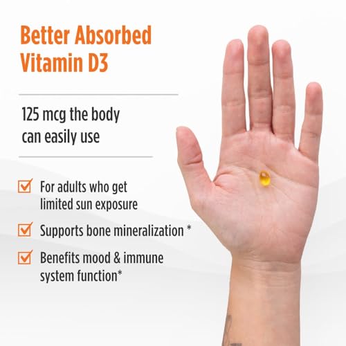 Nordic Naturals Vitamin D3 5000 IU, Non-GMO, Orange - 200 Mini Softgels - image 4
