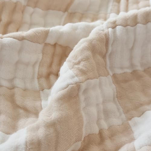 Image of Ultra Soft Cozy 100% Cotton 6-Layer Muslin Baby Blanket 41 inchx41 inch Breathable Lightweight Checkered Swaddle Blankets for Baby Toddlers Boys Essentials Girls Birthaday Gifts All Seasons Cream