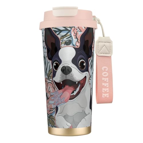 タンブラー 可愛い ボストンテリア犬 マグボトル コーヒーカップ 水筒 保温 保冷 ウォーターボトル 蓋付き ストロー付き 直飲み おしゃれ プレゼント