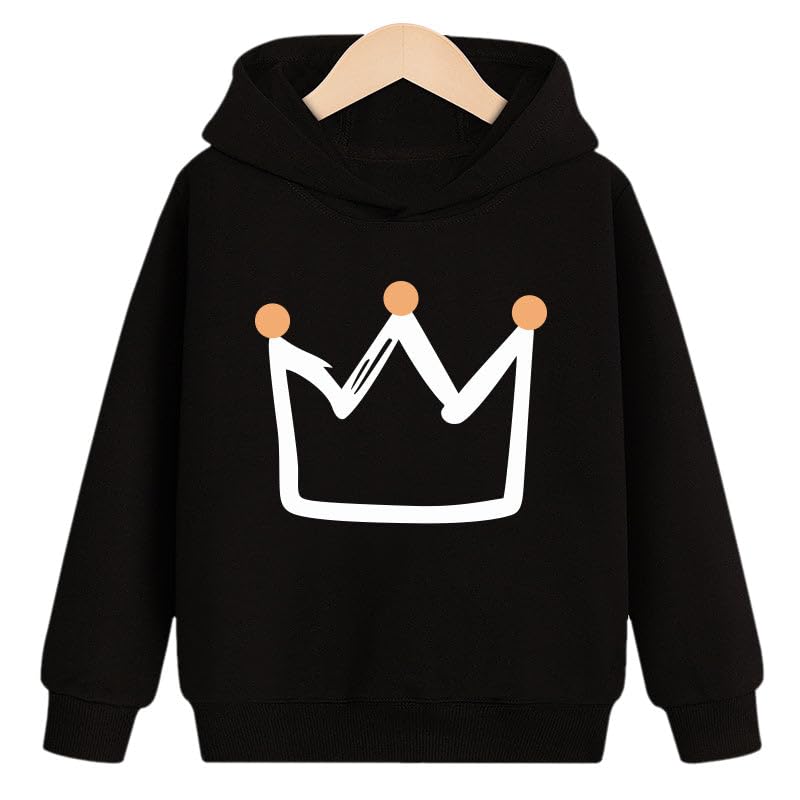 Plus Velvet Crown Hoodie Red Sweatshirt - Black - 4 Years