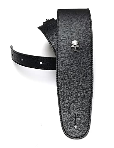 Sangle guitare et basse en cuir noir avec motif tête de mort custom style T801C02T03 - Les Beatles, Paul McCartney, John Lennon, RIngo Starr, George Harrison Sangle guitare et basse en cuir noir avec motif tête de mort custom style T801C02T03 – Image 3