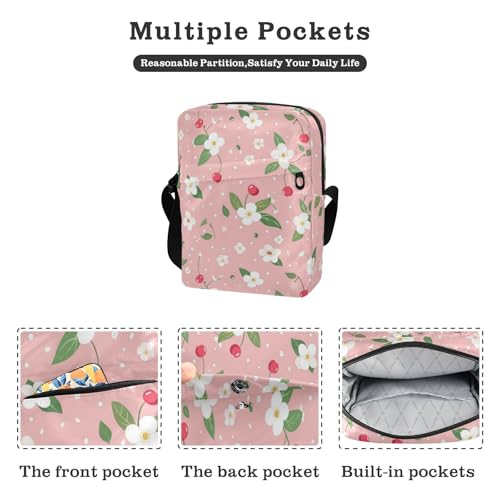 KLL Pink Fresh Crushed Flower mens messenger bag Vegan Leather mens crossbody bag Travel Lady Shoulder Handbags2