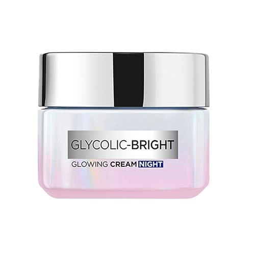 L'Oreal Paris Glycolic Bright Glowing Night Cream, 0.5 fl oz Crema iluminadora nocturna con ácido glicólico que minimiza visiblemente las manchas y