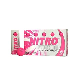 Nitro Long Distance Peak Performance Golf Balls (15PK) All Levels White Out 70 Compression High Velocity White Hot Core Long Distance Golf Balls USGA Approved-Total of 15-Hot Pink