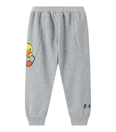 Unisex Sweatpants Yellow Duck Character Playful Athletic Workout Kids Joggers Casual Pants Elastic Waist Grey
