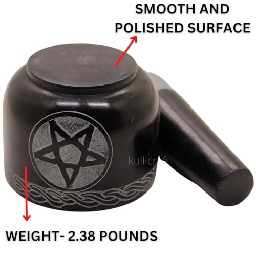 KC KULLICRAFT Mortar and Pestle Set Unique - Black Pestle and Mortar Bowl Solid Stone Grinder for Herbs Spice Guacamole Garlic Ginger Root