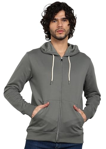 Image of Alan Jones Clothing Men's Solid Zipper Hooded Sweatshirt | Ribbed Hem, Lined Hood, Side Pockets, Durable Zip | Multiple Colors