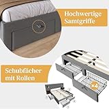 Polsterbett Doppelbett Bettanlage 180x200 cm, Schlafzimmer Komplett Set mit 2x Nachtkommoden und 4 Schubladen, LED Kopfteil Stauraumbett mit Leselicht & USB Ladefunktion, Samt, Ohne Matratze, Grau